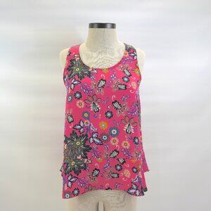 Loft Mixed Floral Paisley Flounce Tank Top Scoop Neck Women's Size Small Petite